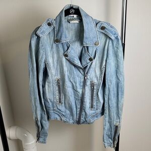 Paul & Joe Sister Light Blue Moto Cotton Denim ZIp Up Jacket Size 38
